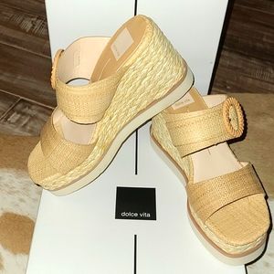 Dolce Vita Lauryn LT NATURAL RAFFIA Wedge Sandals Size 7